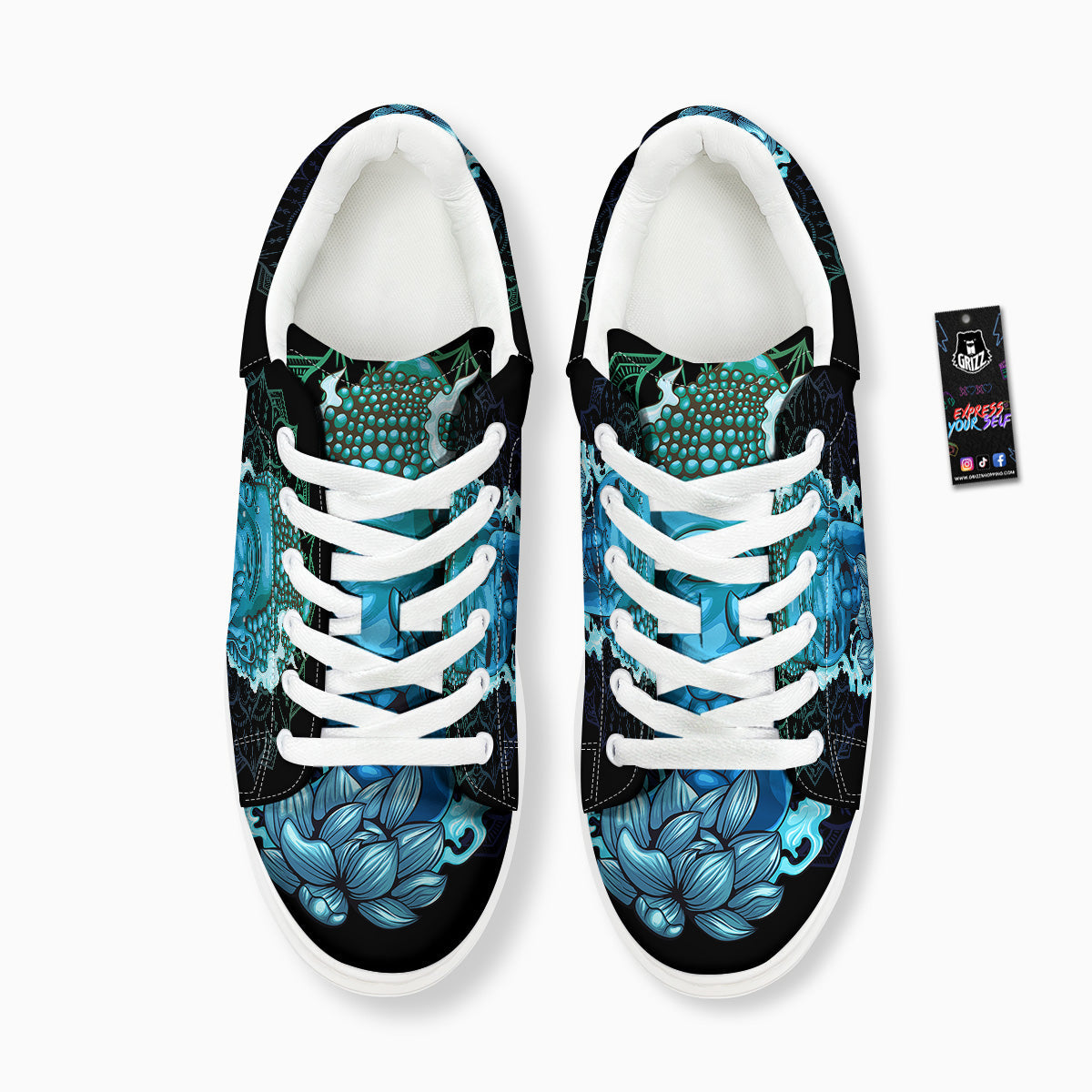 Buddha Blue Print Platform Shoes-grizzshop