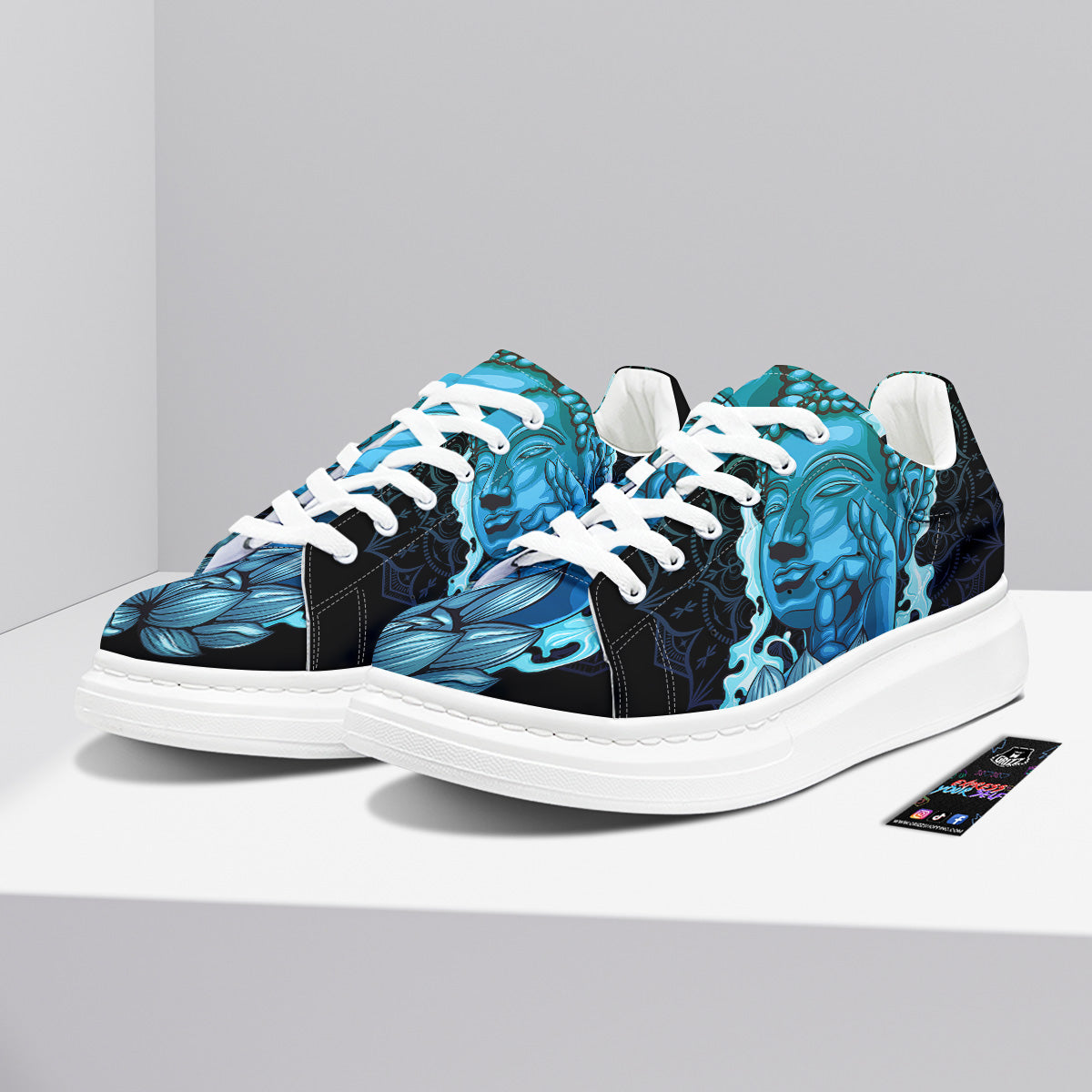 Buddha Blue Print Platform Shoes-grizzshop