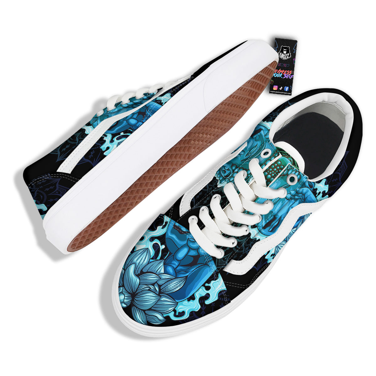 Buddha Blue Print Skate Shoes-grizzshop