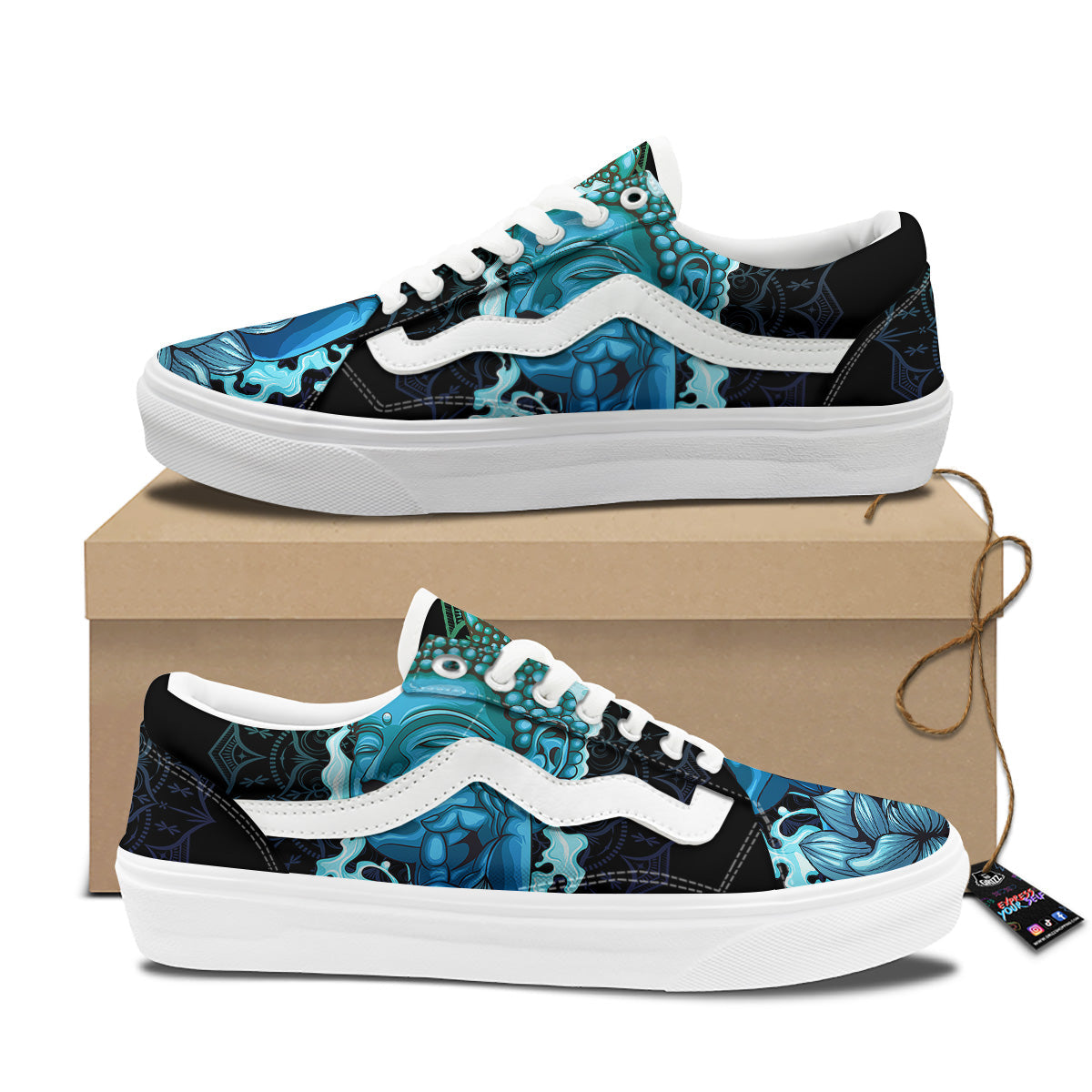 Buddha Blue Print Skate Shoes-grizzshop