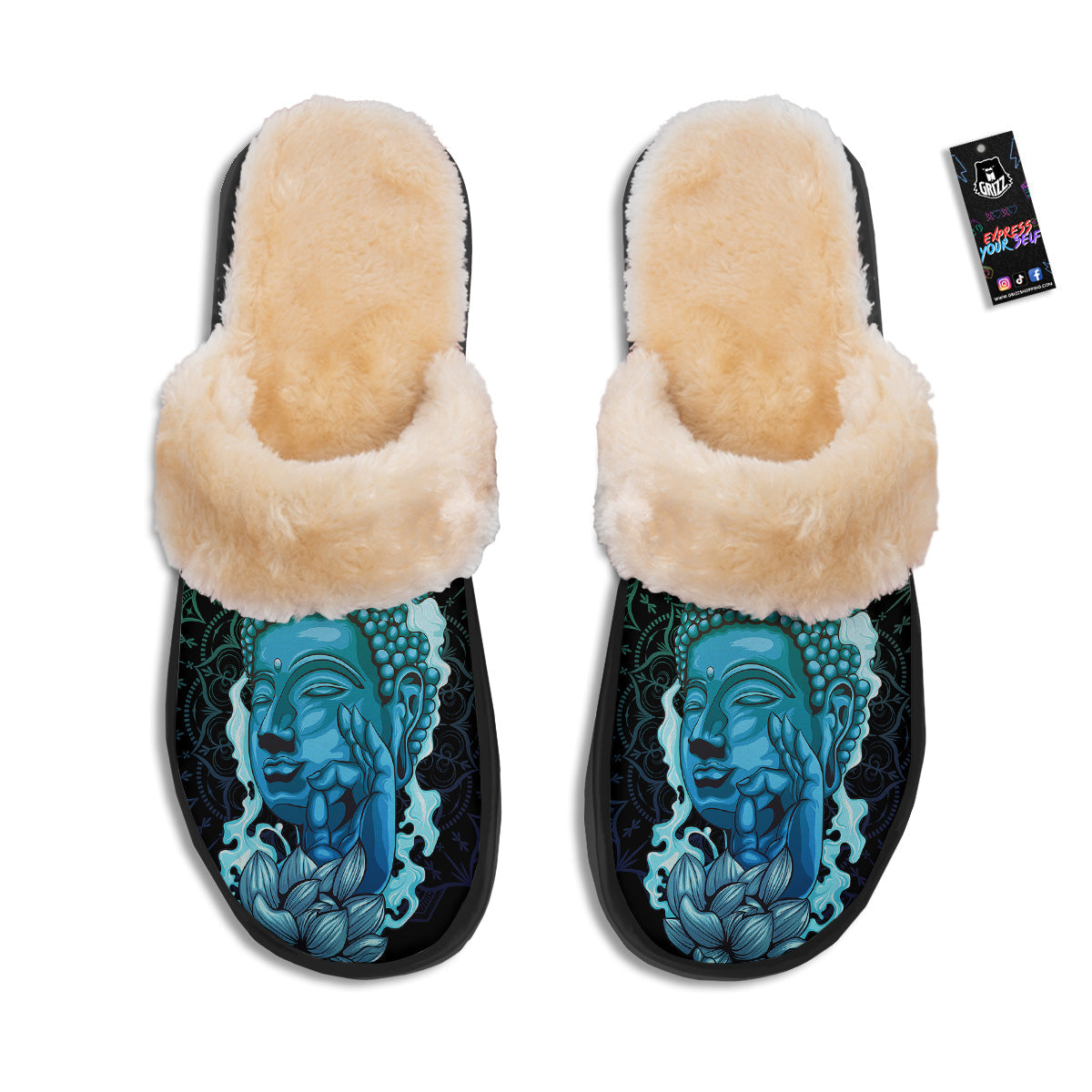 Buddha Blue Print Slippers-grizzshop