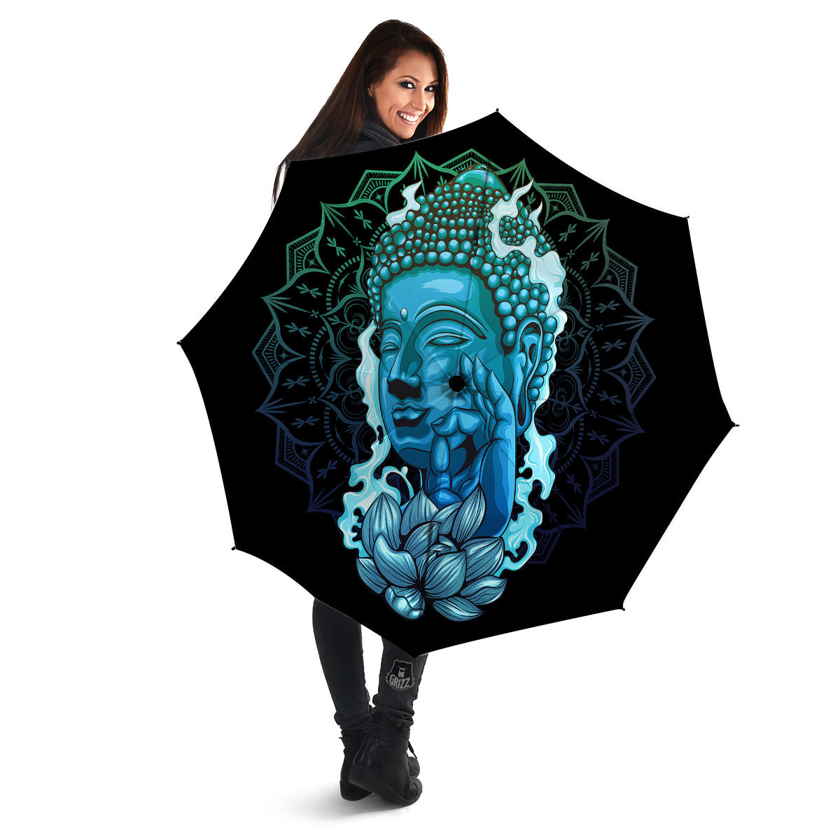 Buddha Blue Print Umbrella-grizzshop
