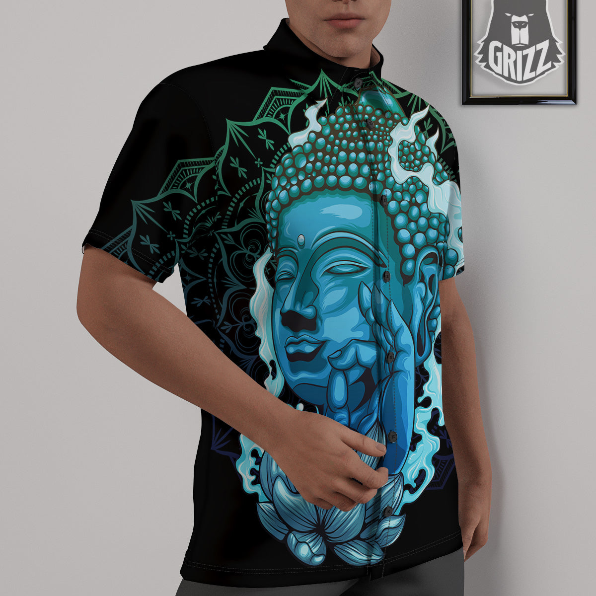 Buddha Blue Print Untucked Shirts-grizzshop