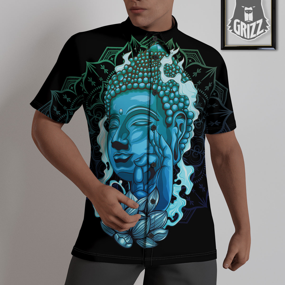 Buddha Blue Print Untucked Shirts-grizzshop