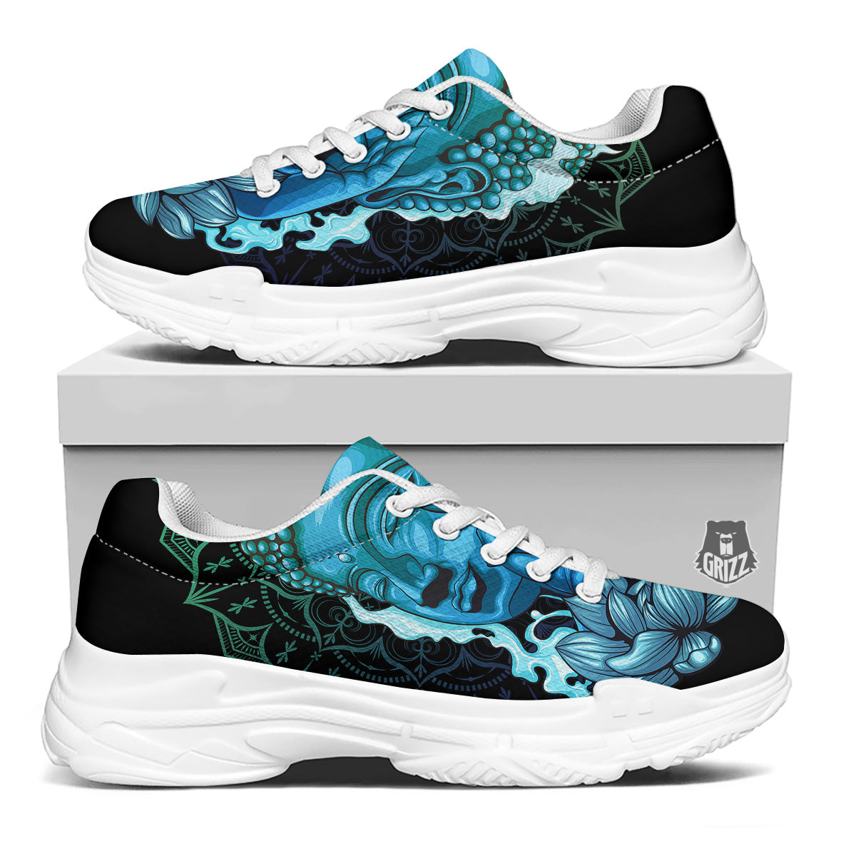 Buddha Blue Print White Chunky Shoes-grizzshop