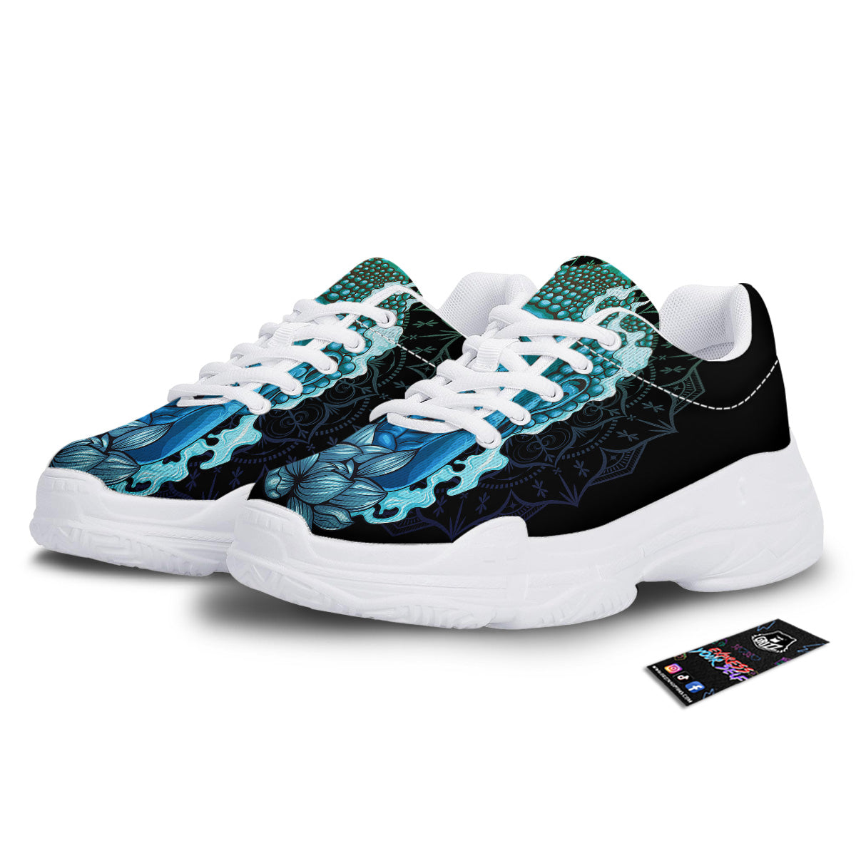 Buddha Blue Print White Chunky Shoes-grizzshop