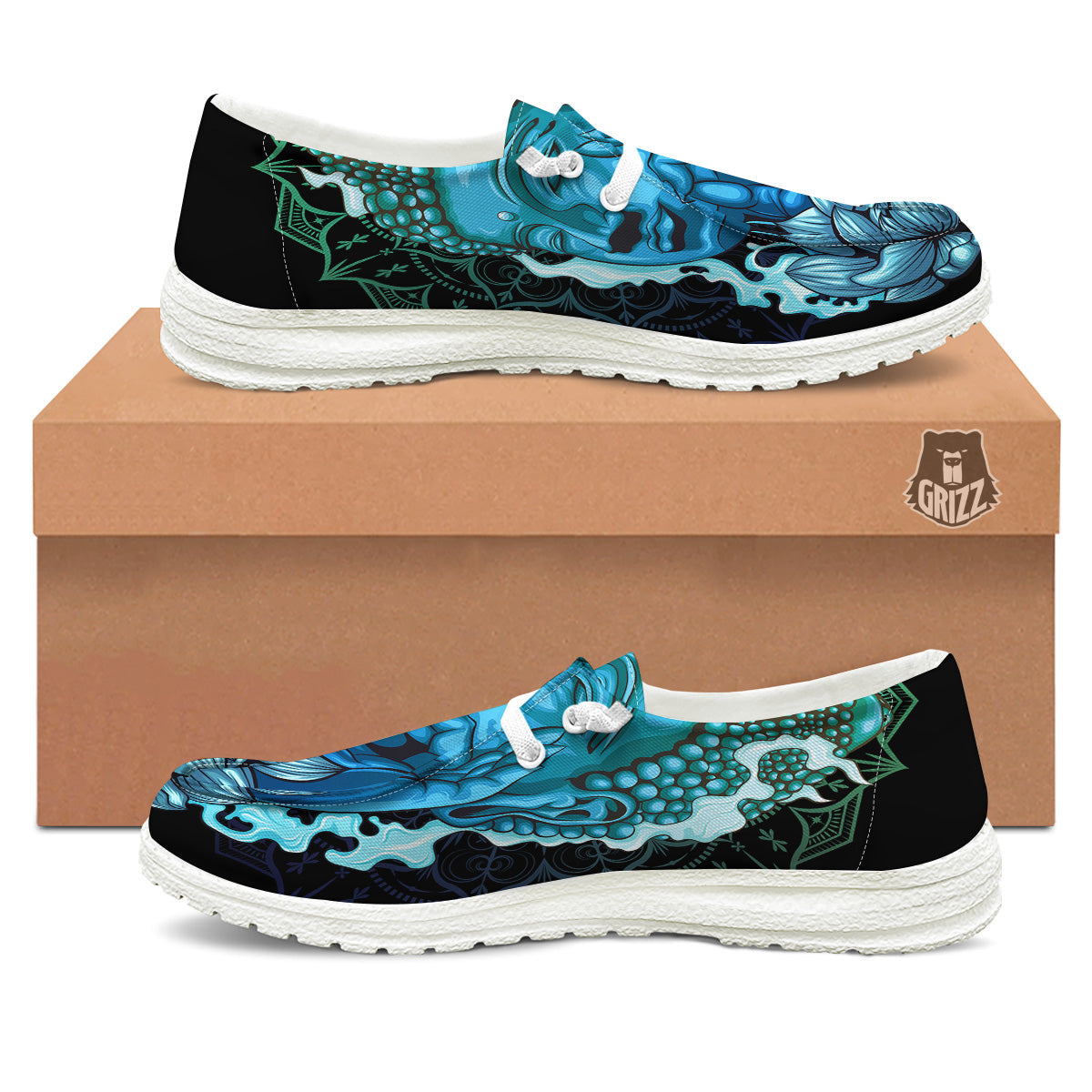 Buddha Blue Print White Loafers-grizzshop