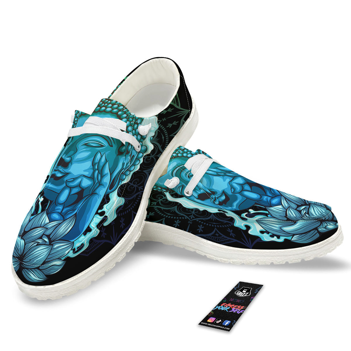 Buddha Blue Print White Loafers-grizzshop