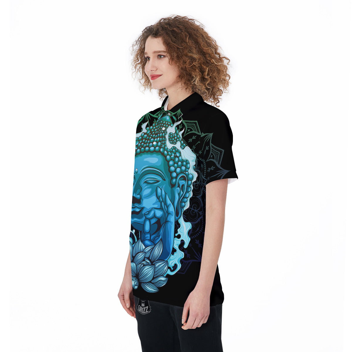 Buddha Blue Print Women's Golf Shirts-grizzshop