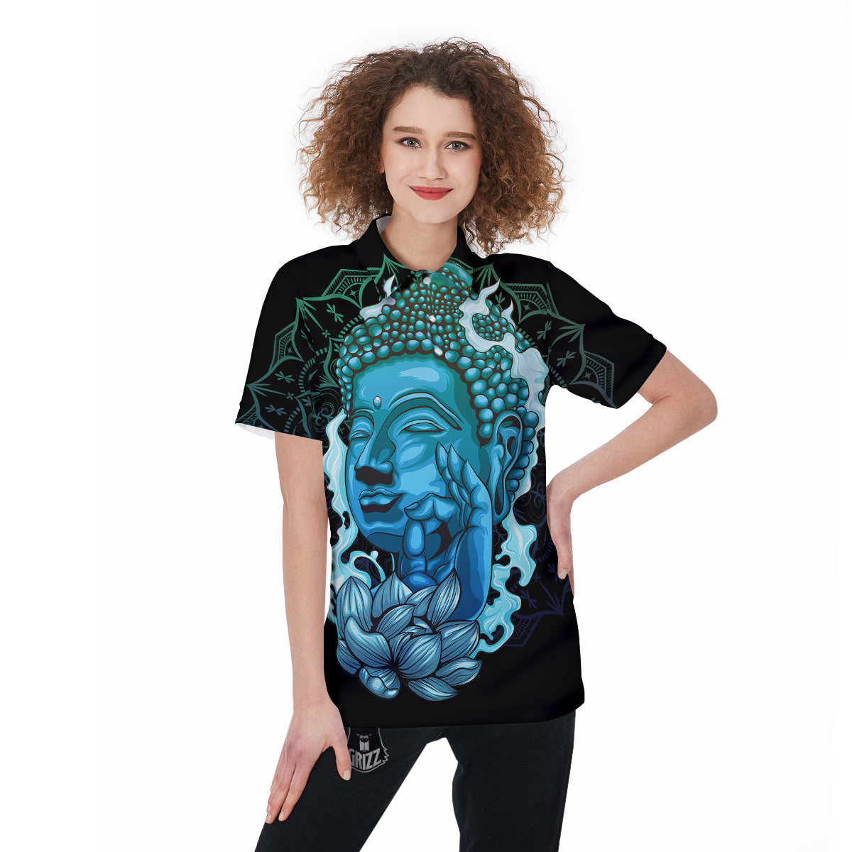 Buddha Blue Print Women's Golf Shirts-grizzshop