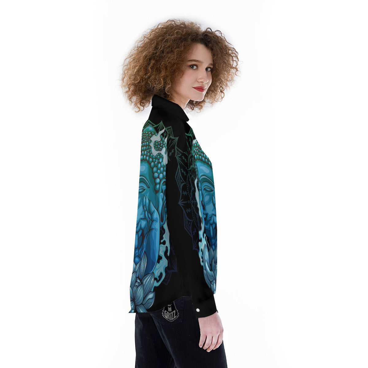 Buddha Blue Print Women's Long Sleeve Shirts-grizzshop