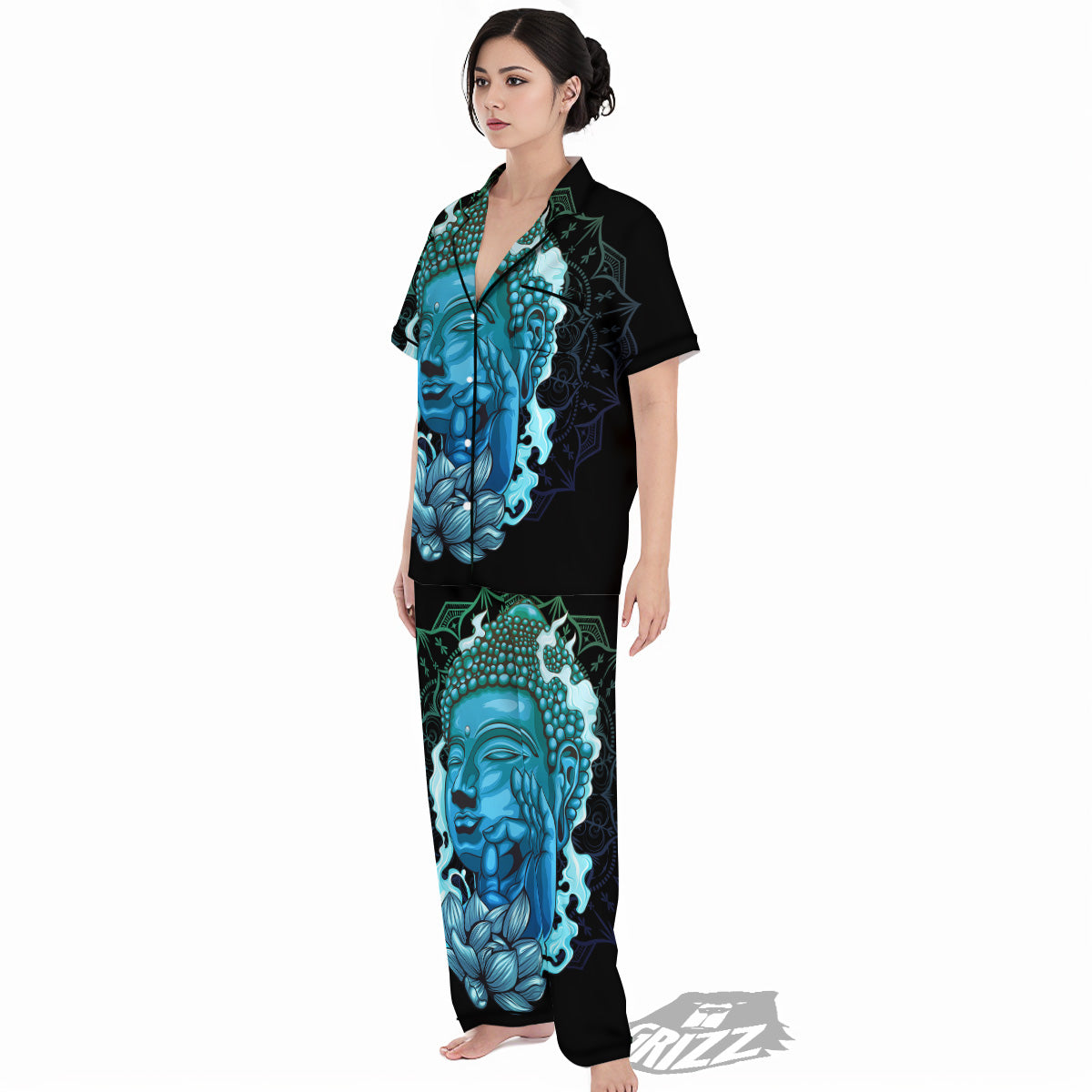 Buddha Blue Print Women's Pajamas Set-grizzshop