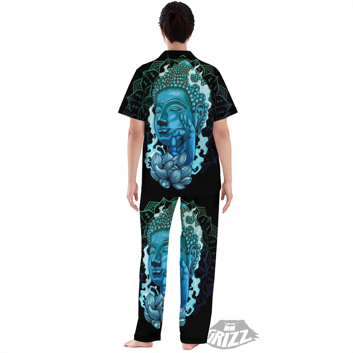 Buddha Blue Print Women's Pajamas Set-grizzshop
