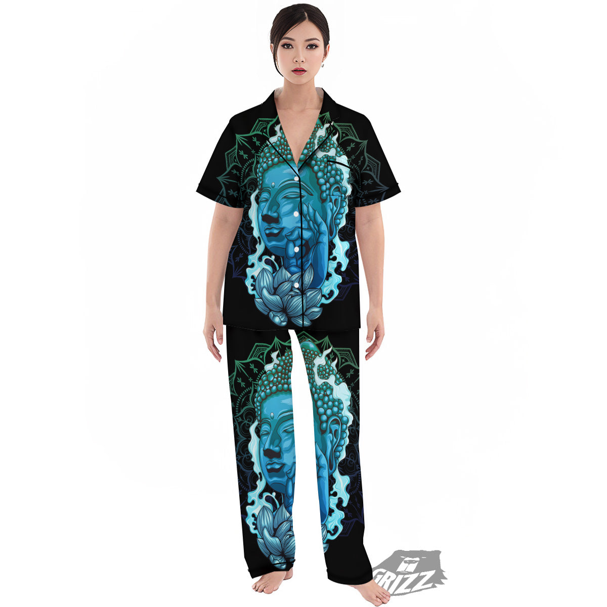 Buddha Blue Print Women's Pajamas Set-grizzshop
