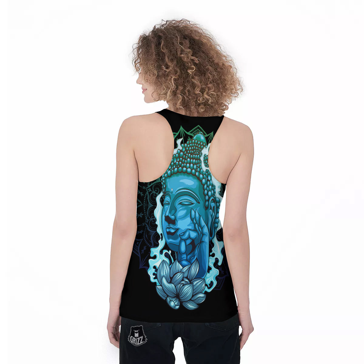 Buddha Blue Print Women's Racerback Tank Top-grizzshop