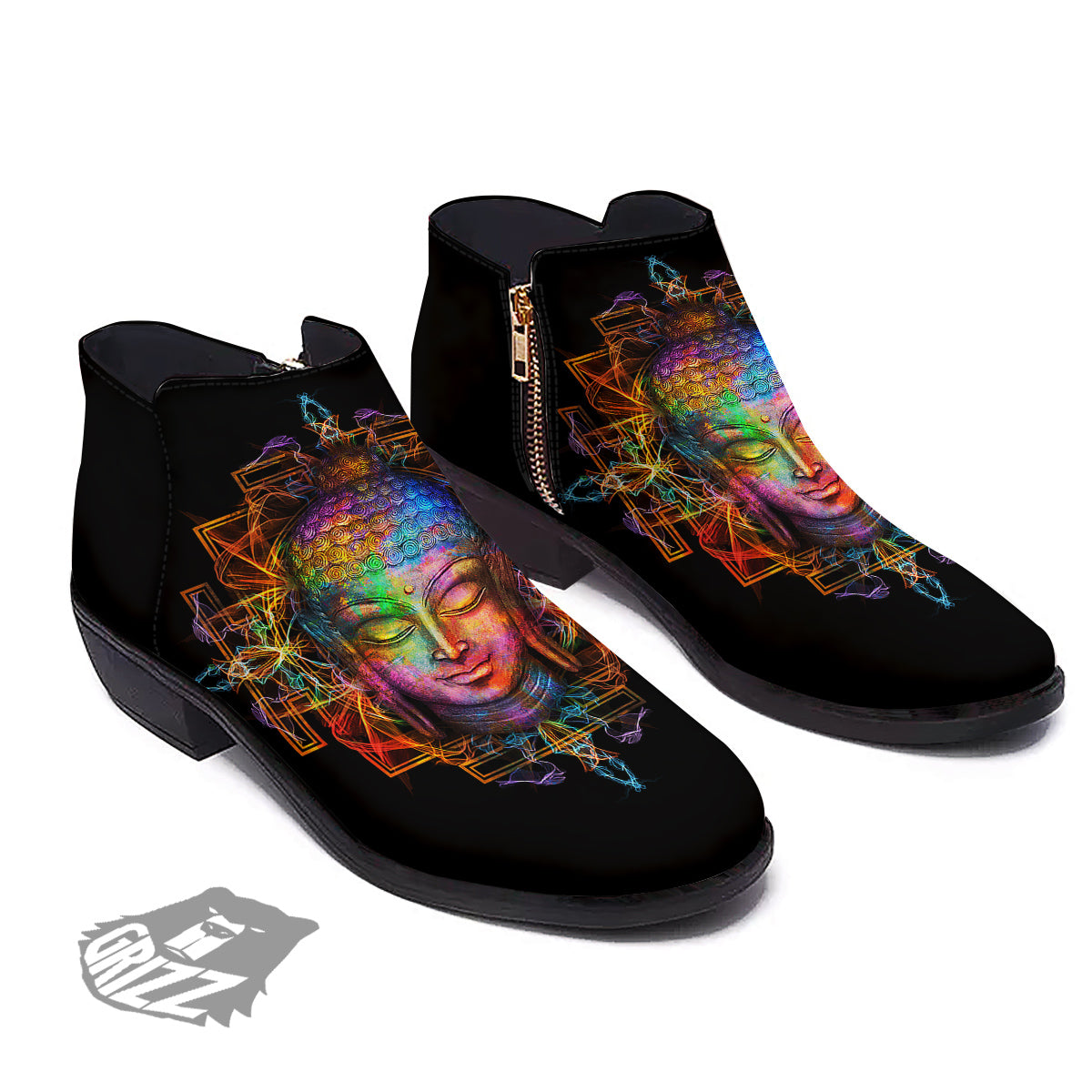 Buddha Colorful Print Ankle Boots-grizzshop