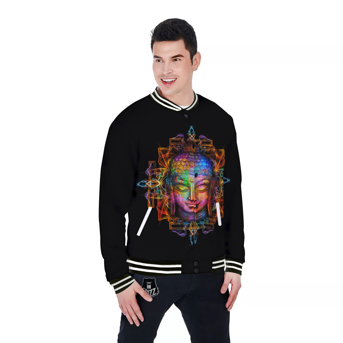 Buddha Colorful Print Baseball Jacket-grizzshop