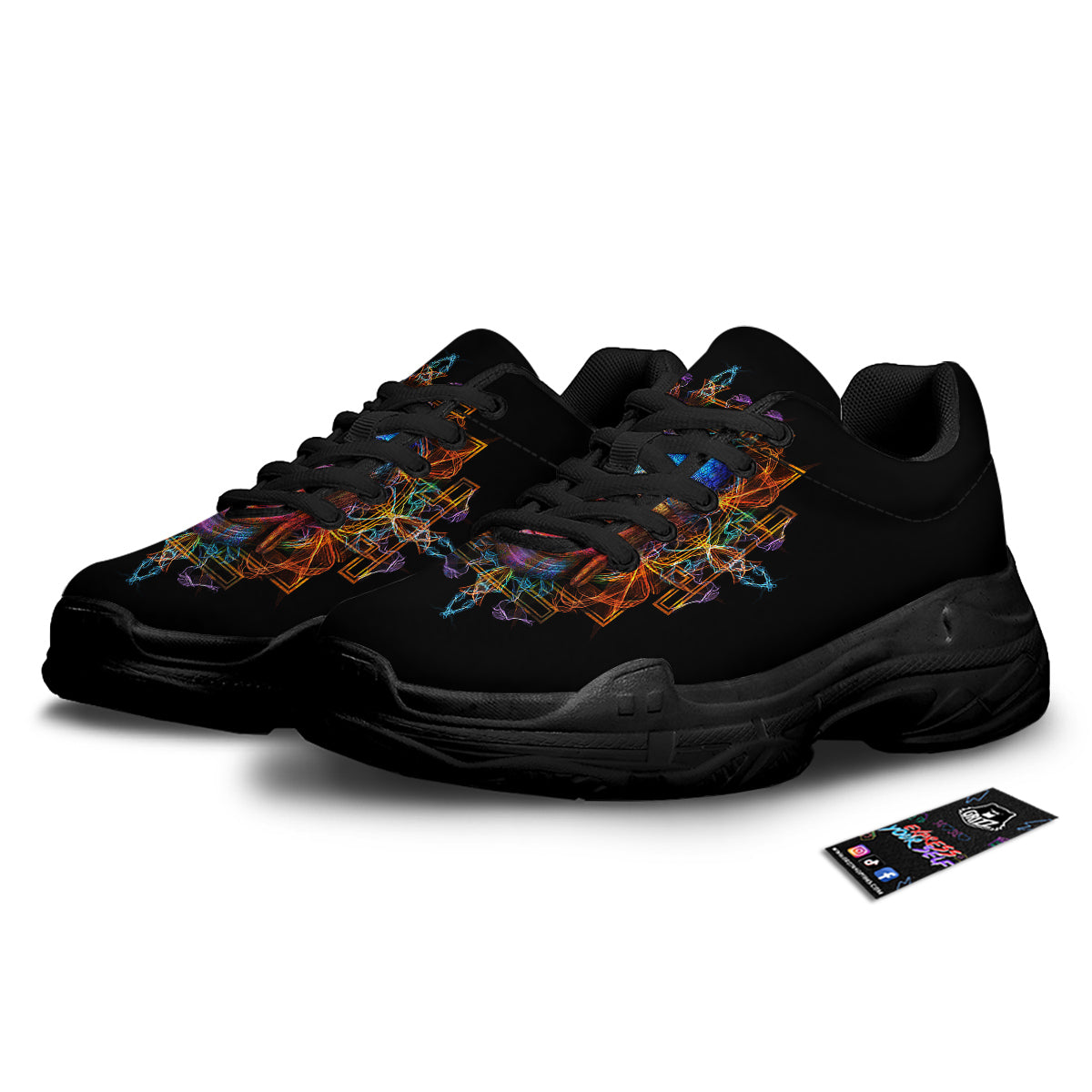 Buddha Colorful Print Black Chunky Shoes-grizzshop