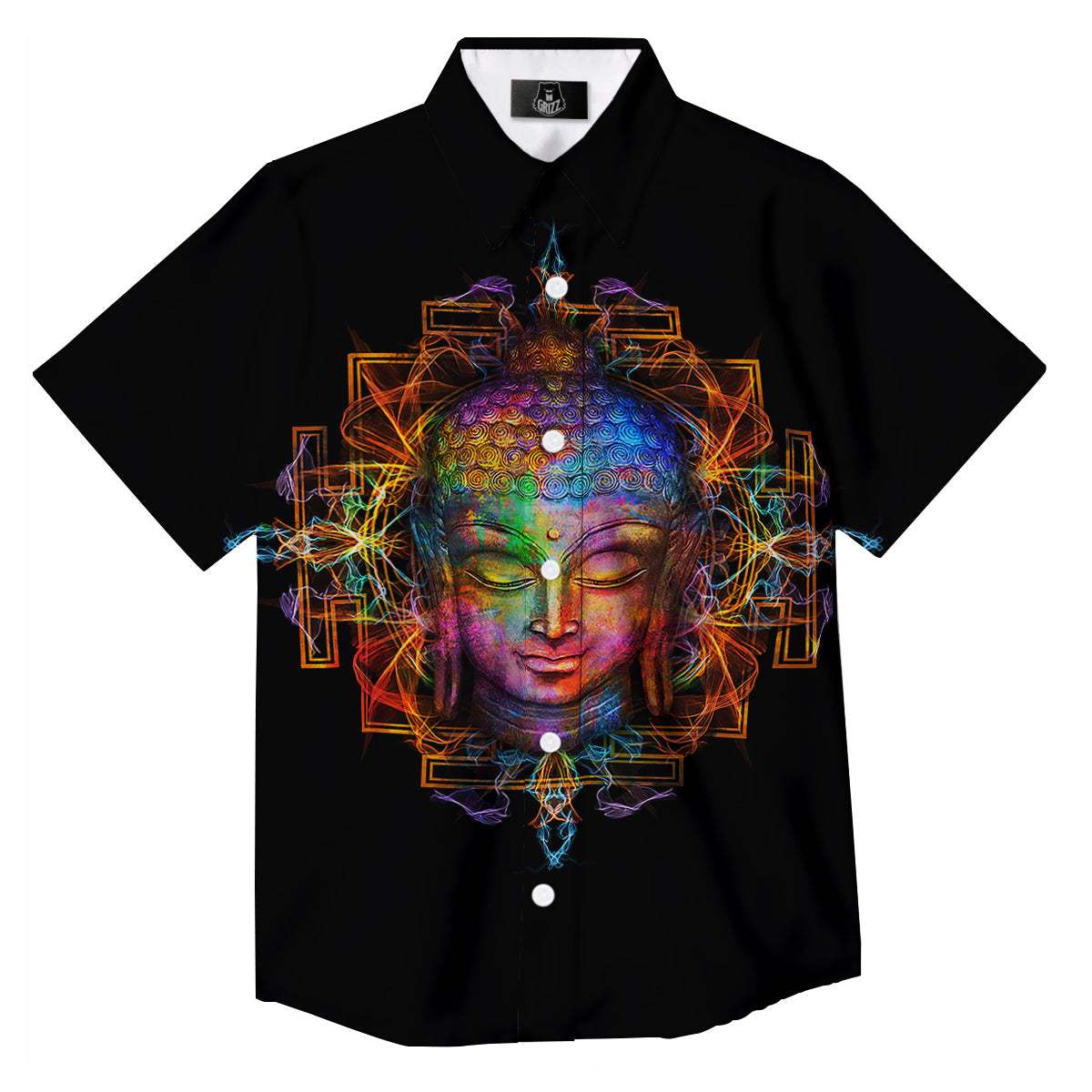 Buddha Colorful Print Button Up Shirt-grizzshop