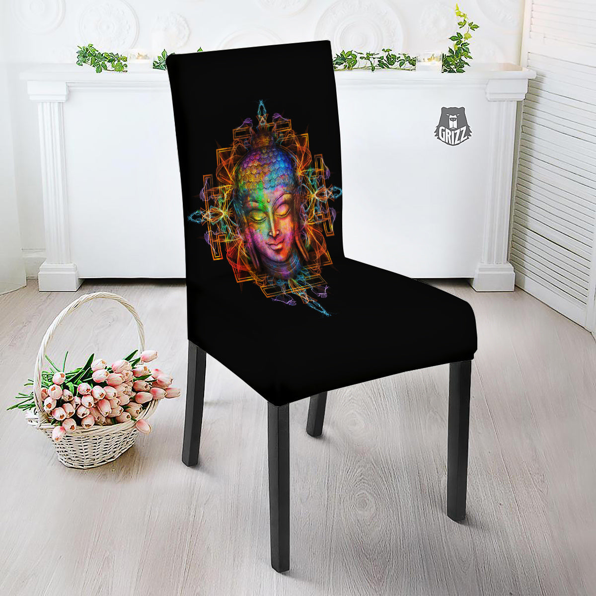 Buddha Colorful Print Dining Chair Slipcover-grizzshop