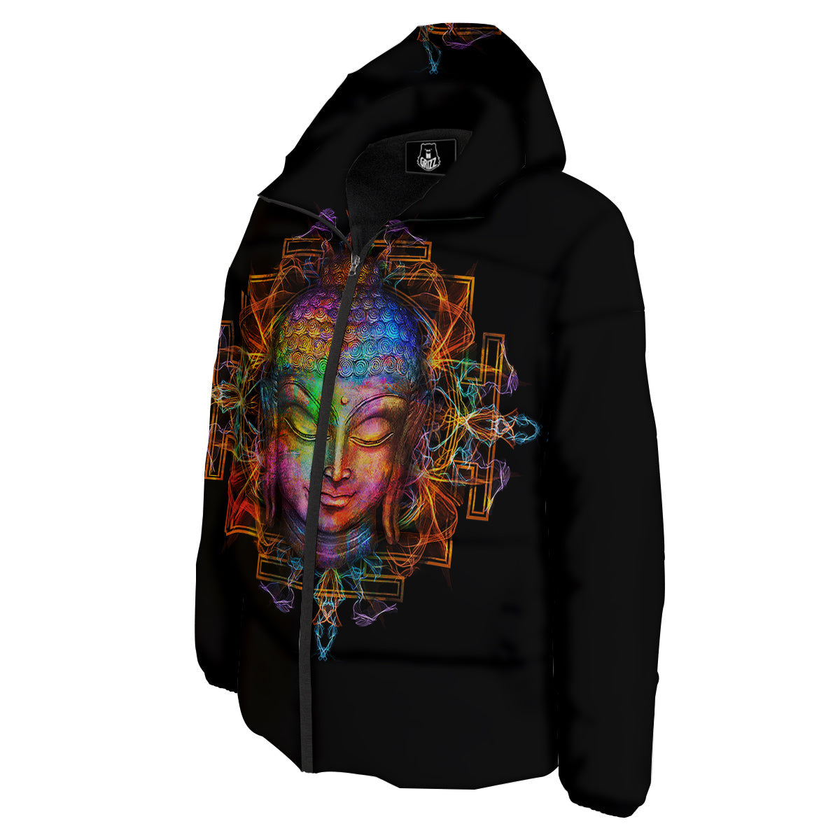 Buddha Colorful Print Down Jacket-grizzshop