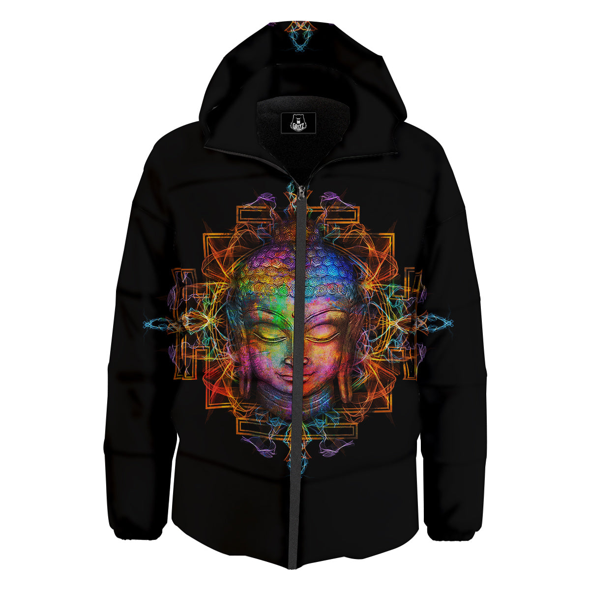 Buddha Colorful Print Down Jacket-grizzshop