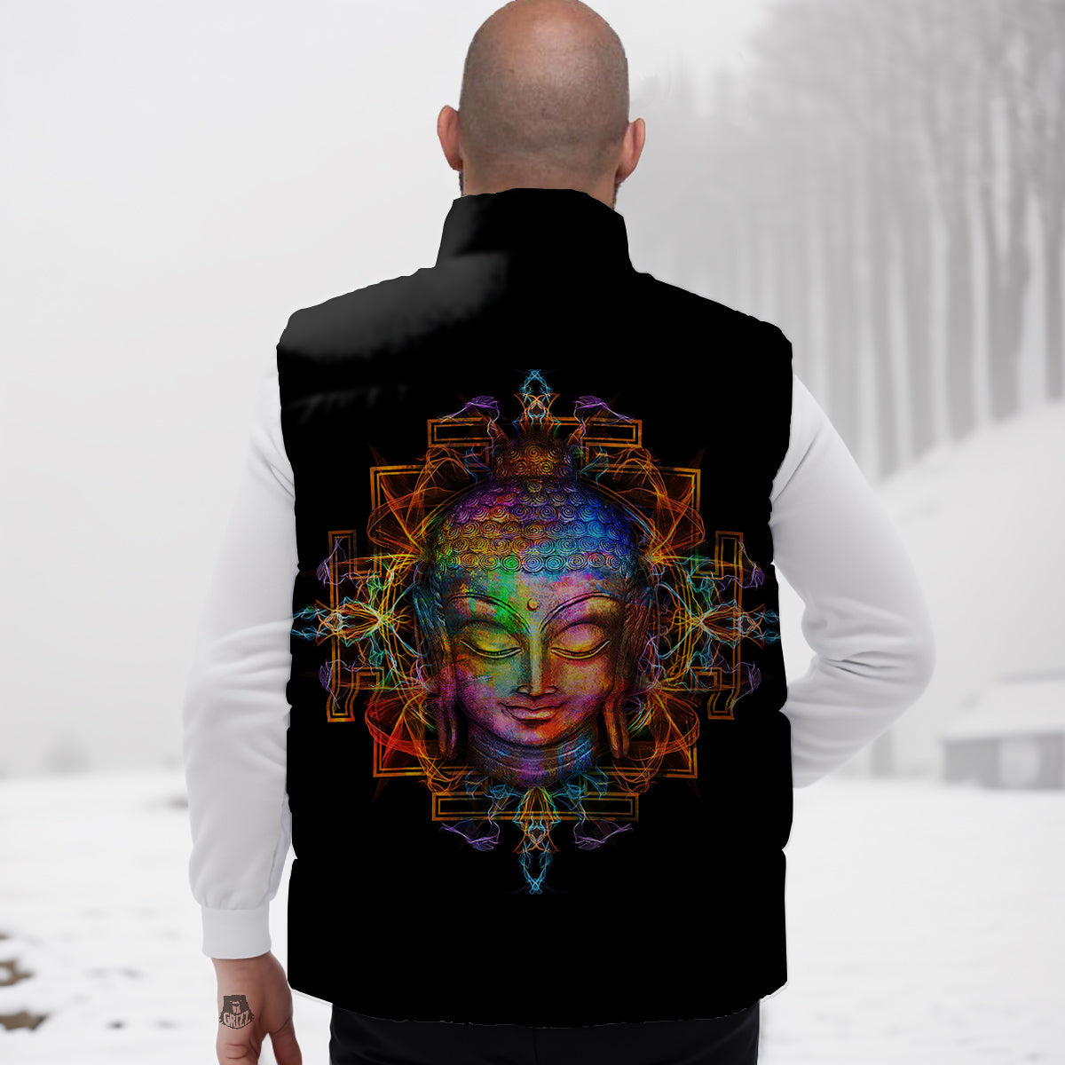 Buddha Colorful Print Down Vest