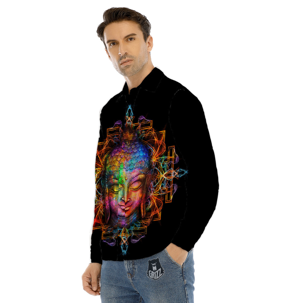 Buddha Colorful Print Men's Dress Shirts-grizzshop