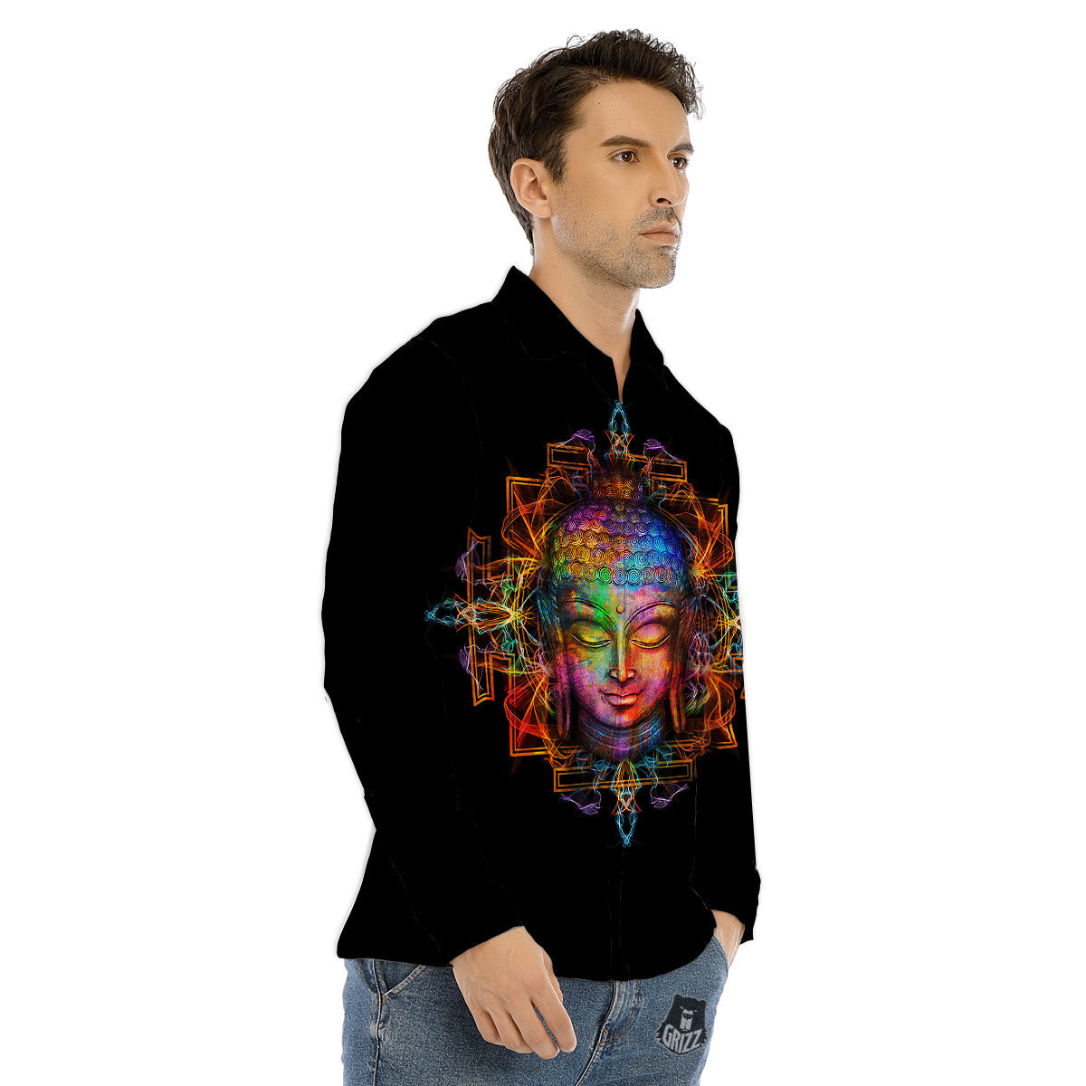 Buddha Colorful Print Men's Dress Shirts-grizzshop