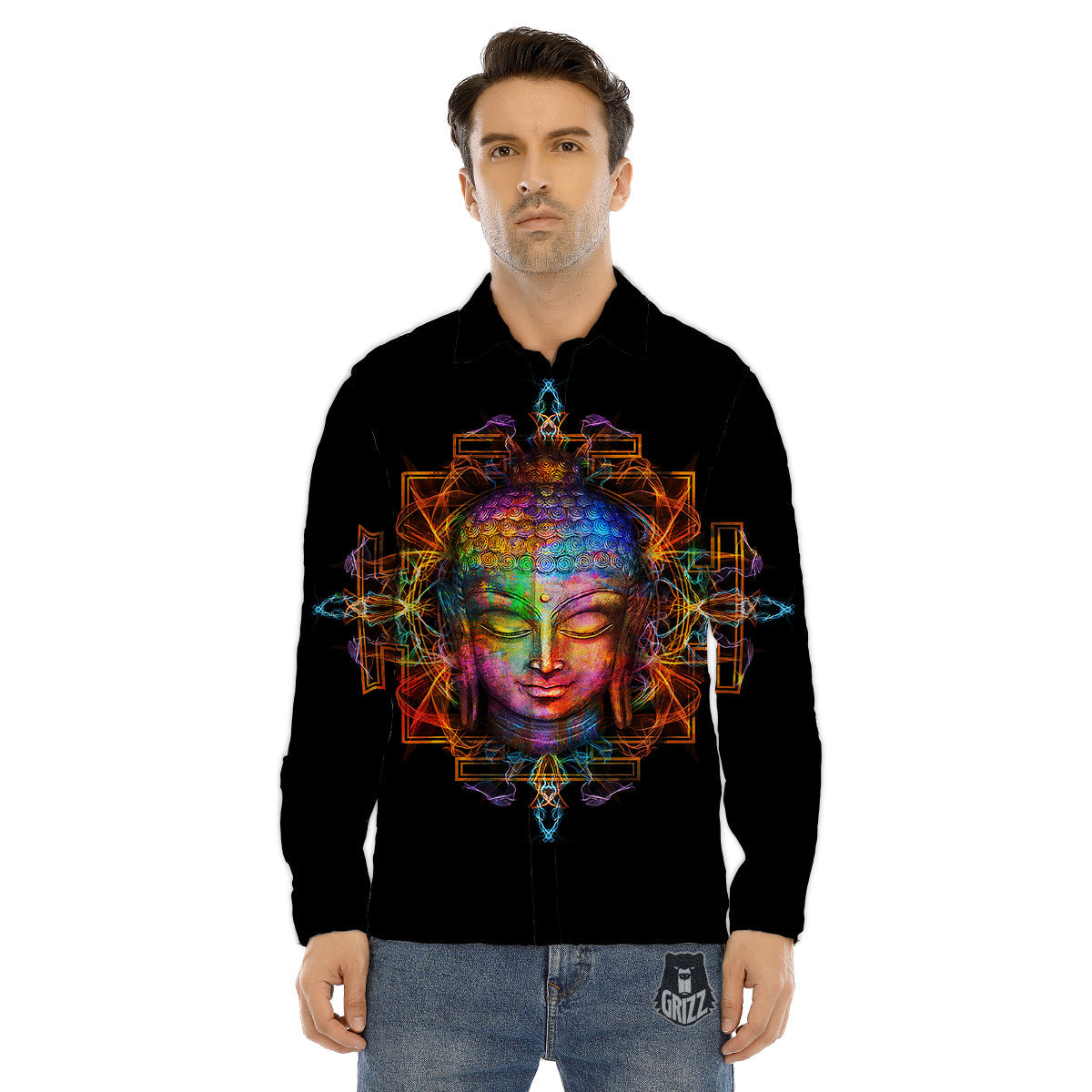 Buddha Colorful Print Men's Dress Shirts-grizzshop
