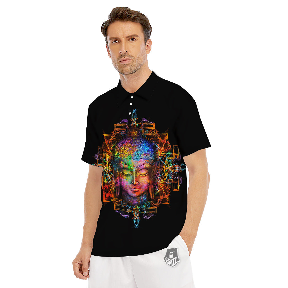 Buddha Colorful Print Men's Golf Shirts-grizzshop