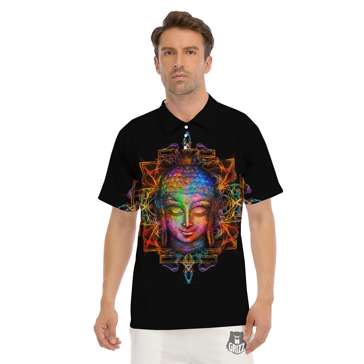 Buddha Colorful Print Men's Golf Shirts-grizzshop