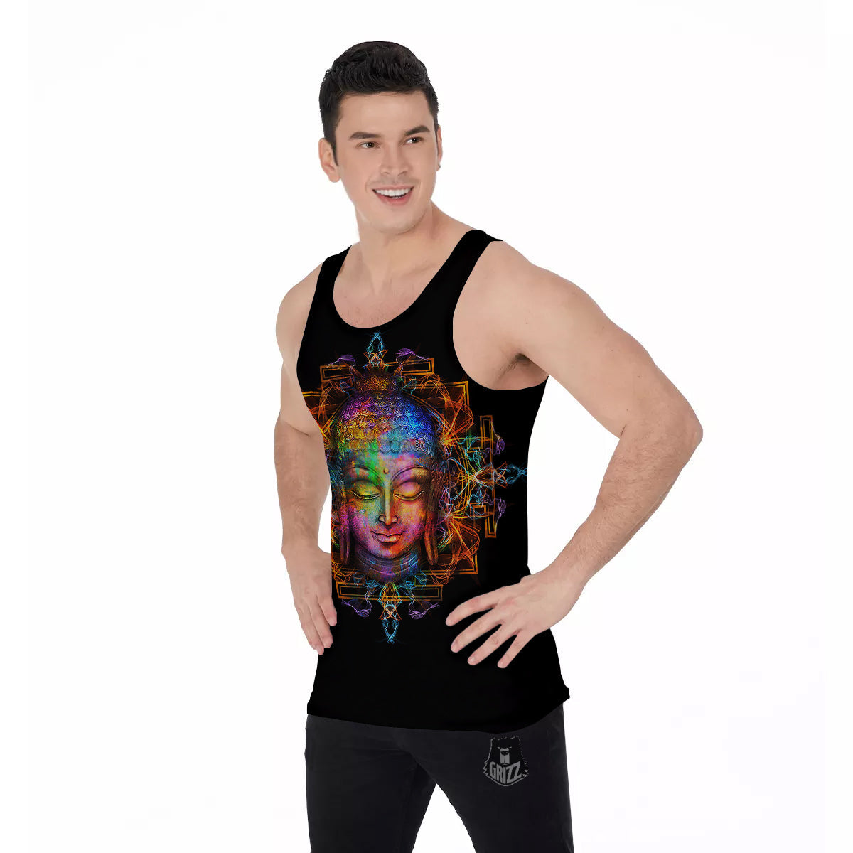 Buddha Colorful Print Men's Tank Top-grizzshop