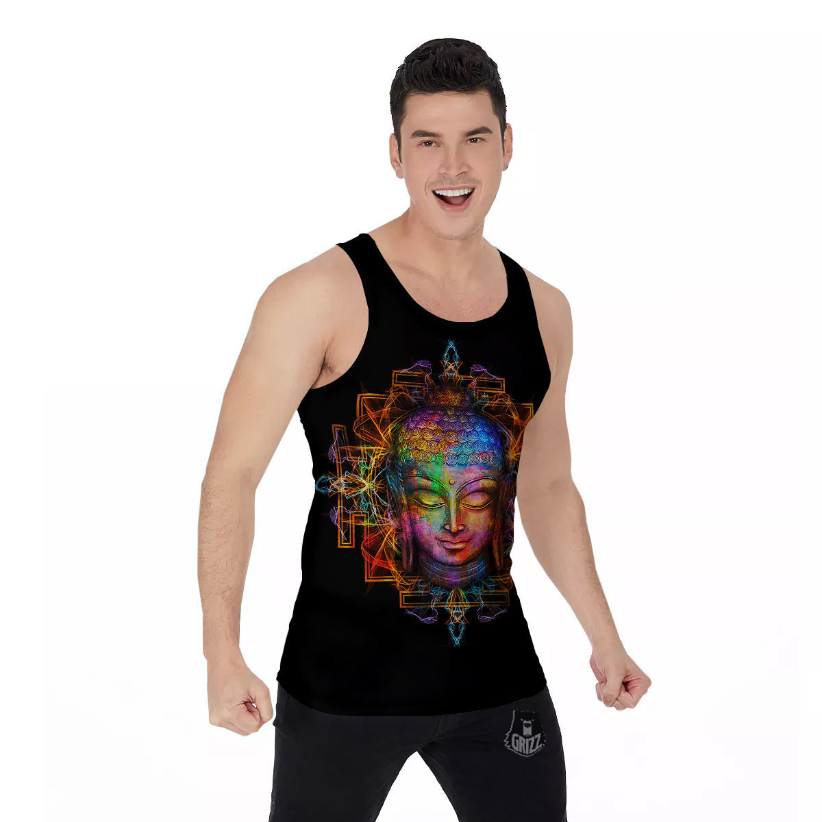 Buddha Colorful Print Men's Tank Top-grizzshop