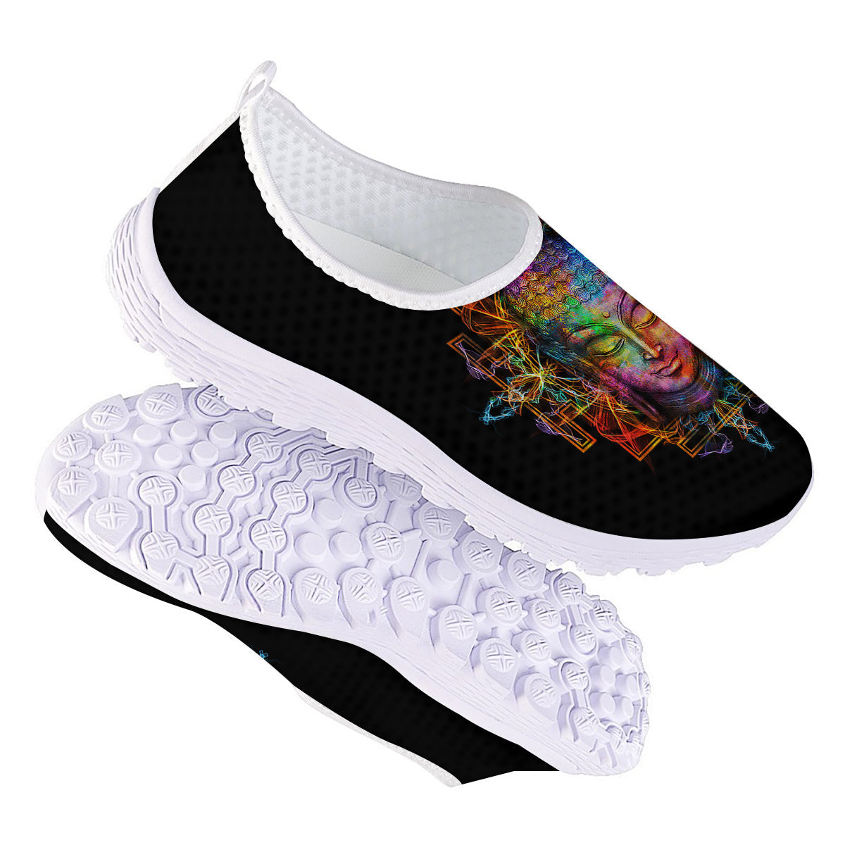 Buddha Colorful Print Nurse Shoes-grizzshop