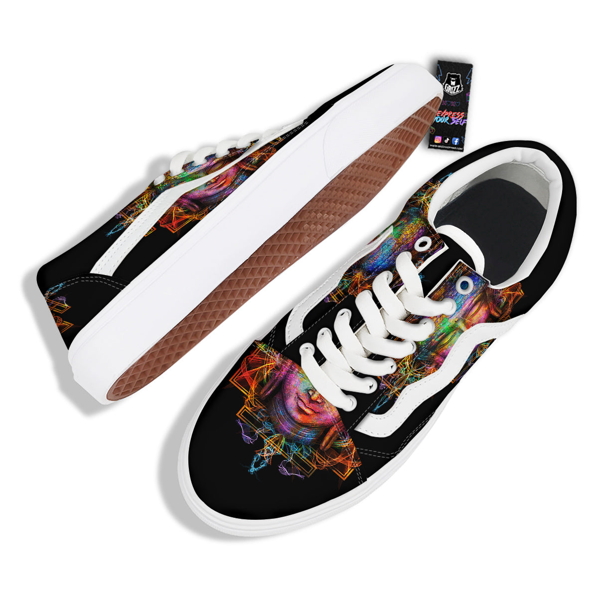 Buddha Colorful Print Skate Shoes-grizzshop