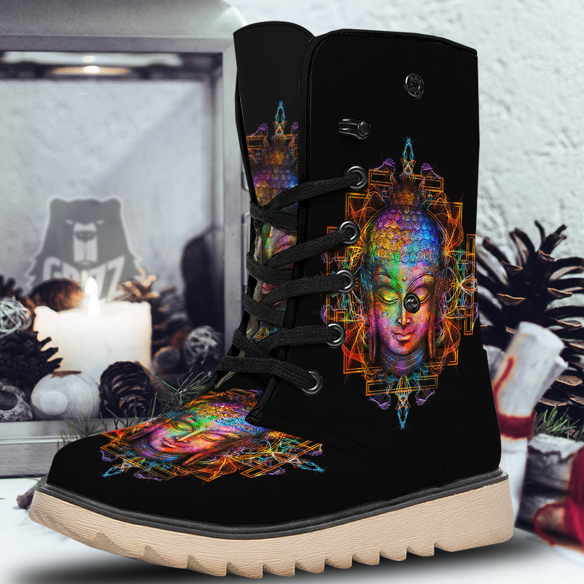 Buddha Colorful Print Snow Boots-grizzshop