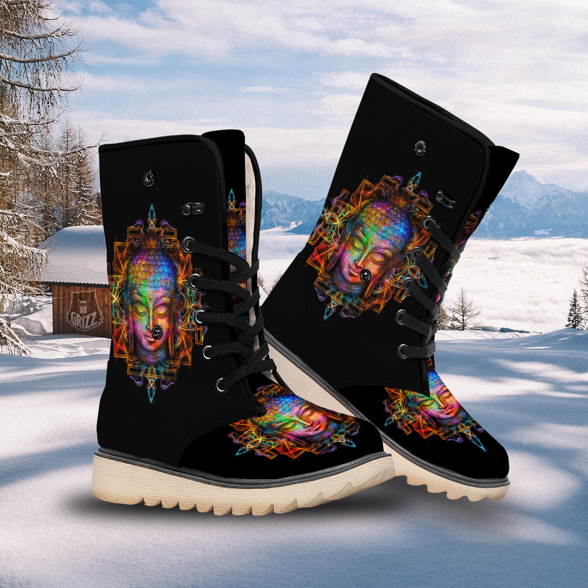 Buddha Colorful Print Snow Boots-grizzshop