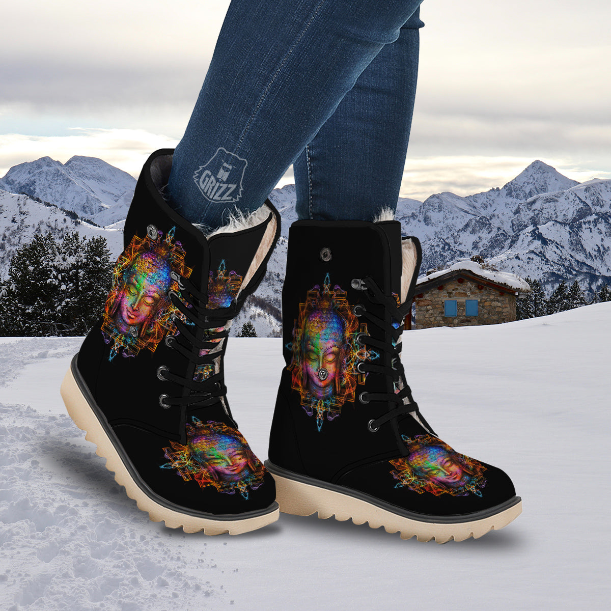 Buddha Colorful Print Snow Boots-grizzshop