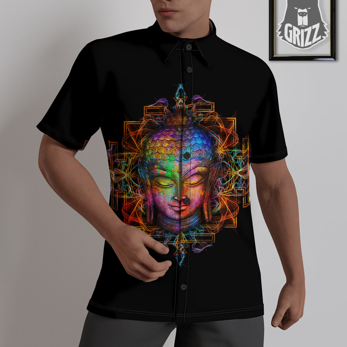 Buddha Colorful Print Untucked Shirts-grizzshop