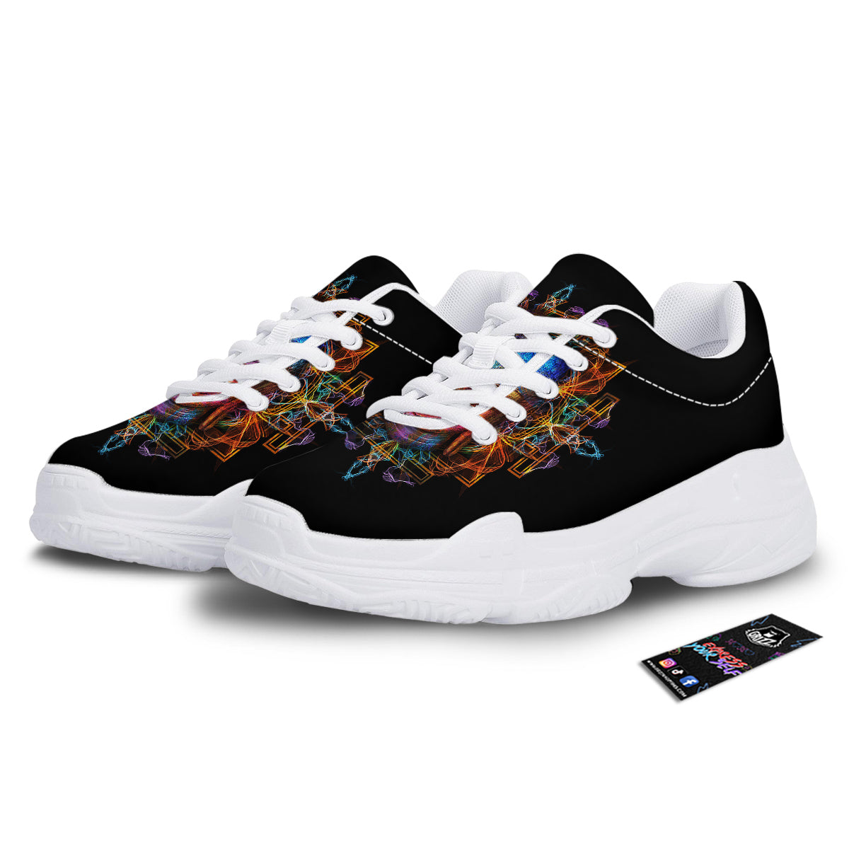 Buddha Colorful Print White Chunky Shoes-grizzshop
