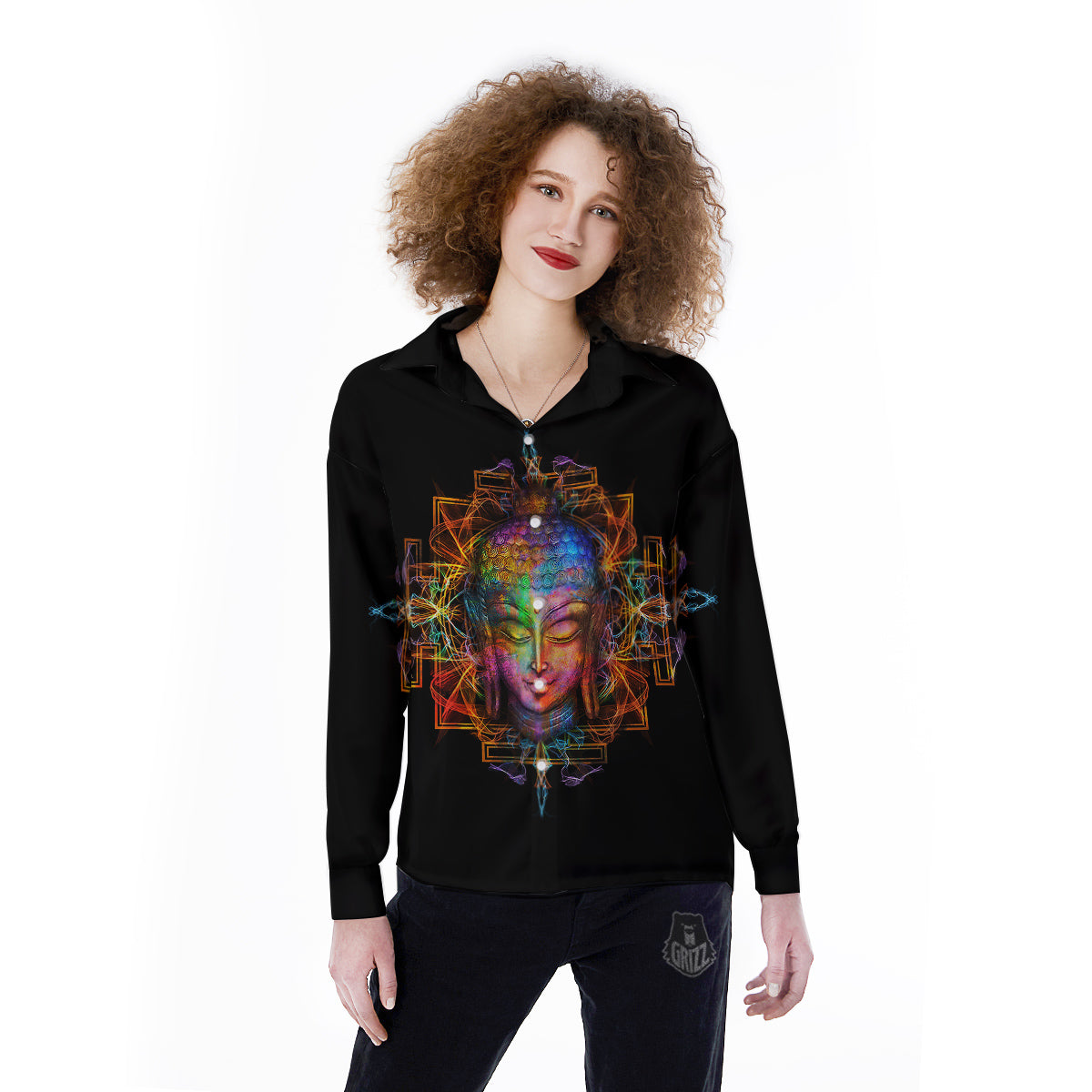 Buddha Colorful Print Women's Long Sleeve Shirts-grizzshop