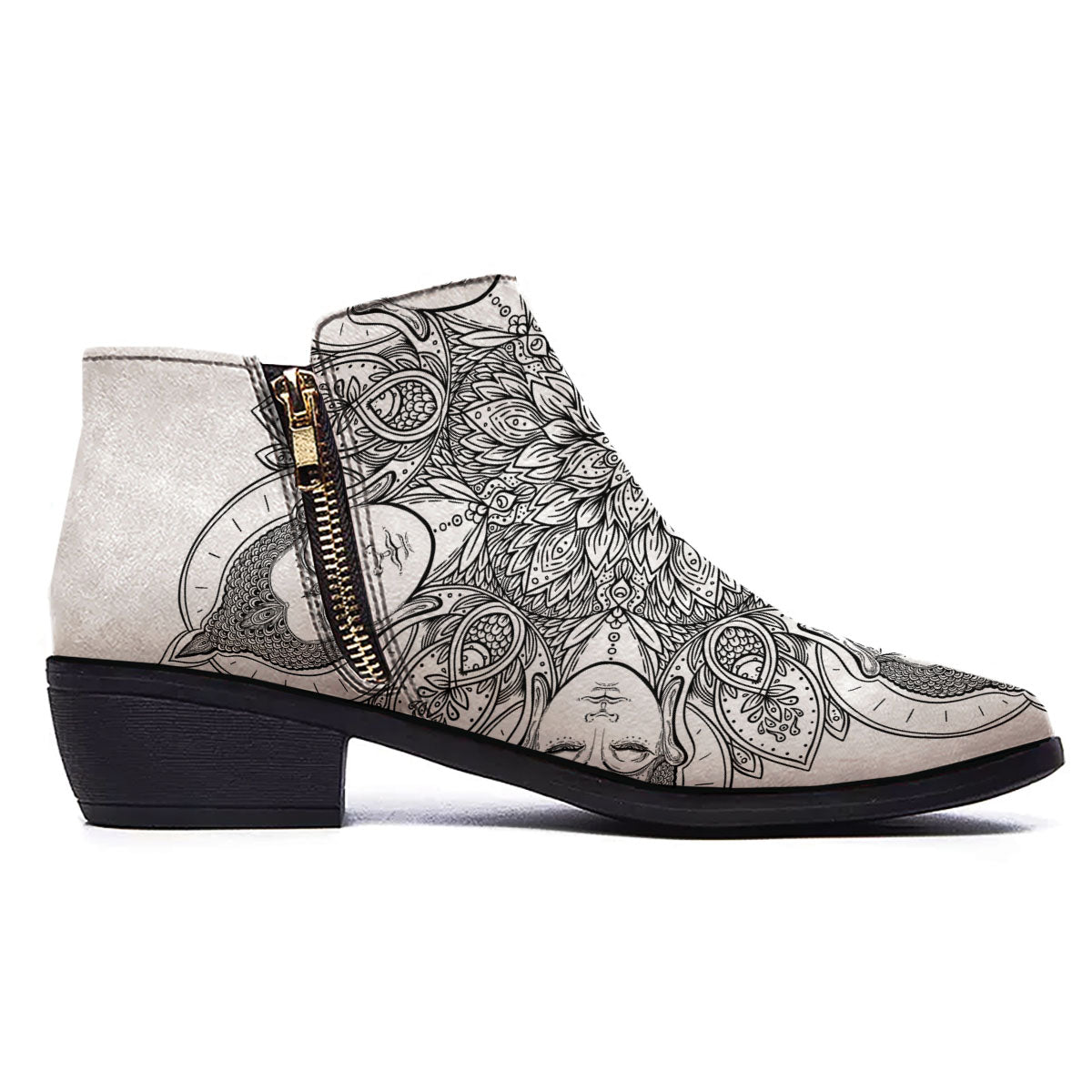 Buddha Face Ornate Mandala Print Ankle Boots-grizzshop