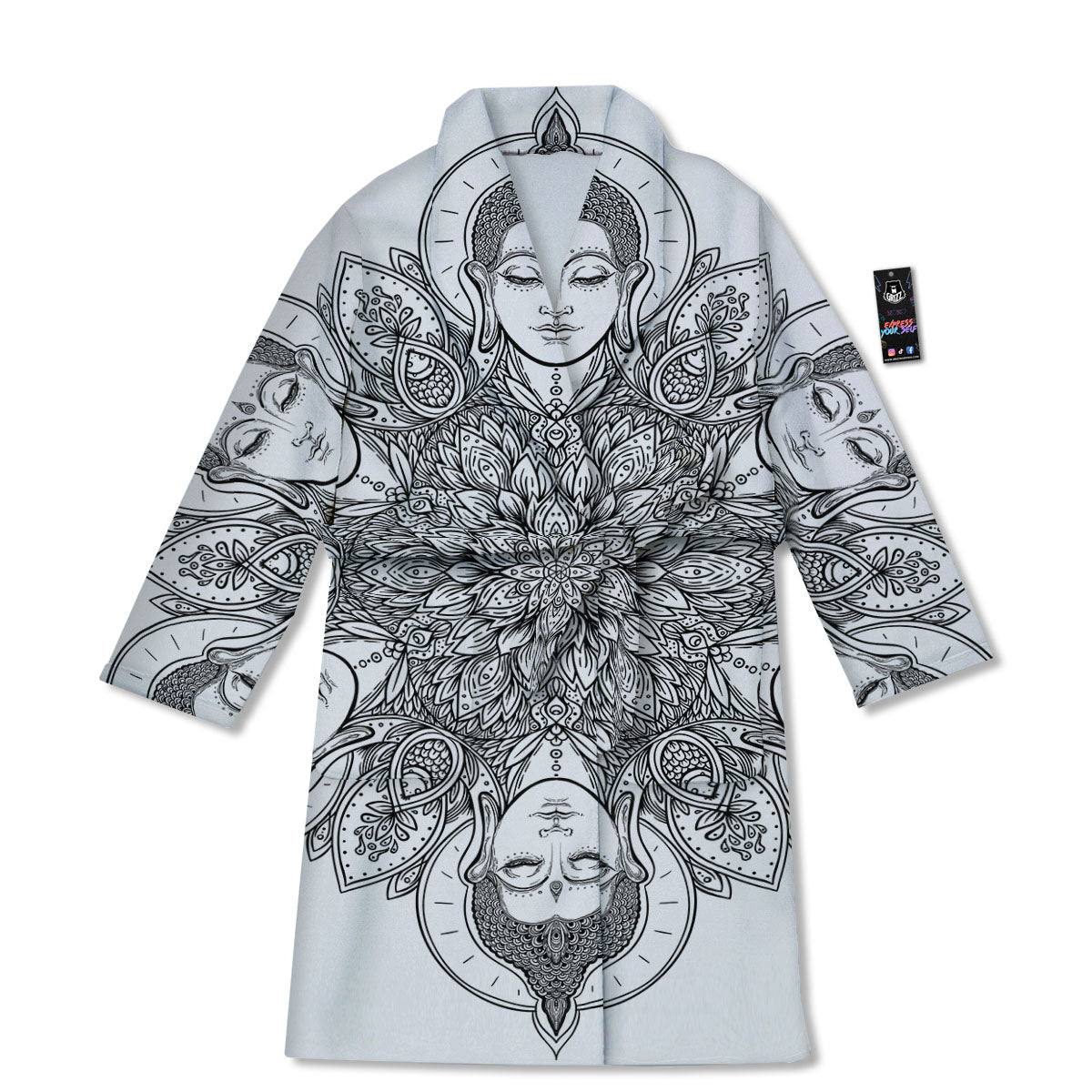 Buddha Face Ornate Mandala Print Bathrobe-grizzshop