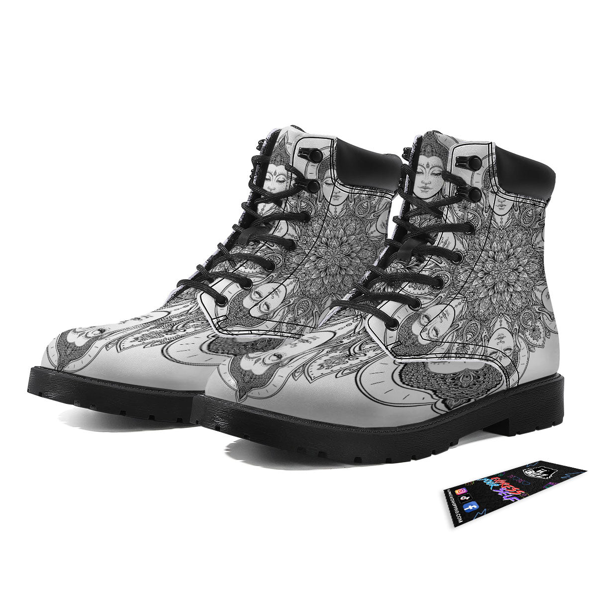 Buddha Face Ornate Mandala Print Boots-grizzshop