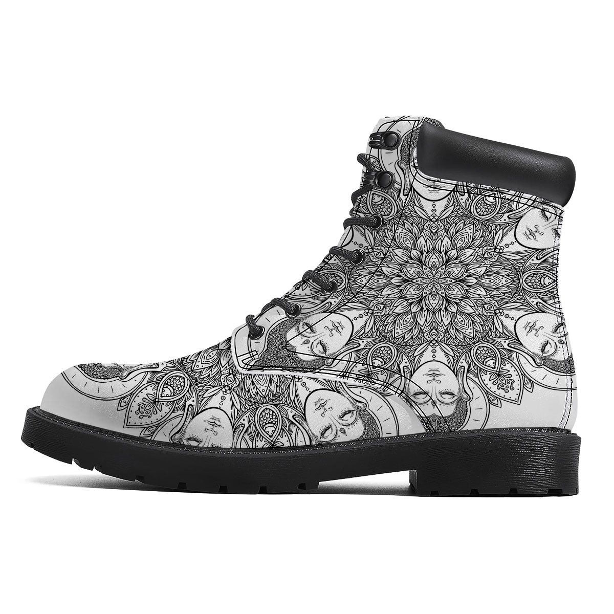 Buddha Face Ornate Mandala Print Boots-grizzshop
