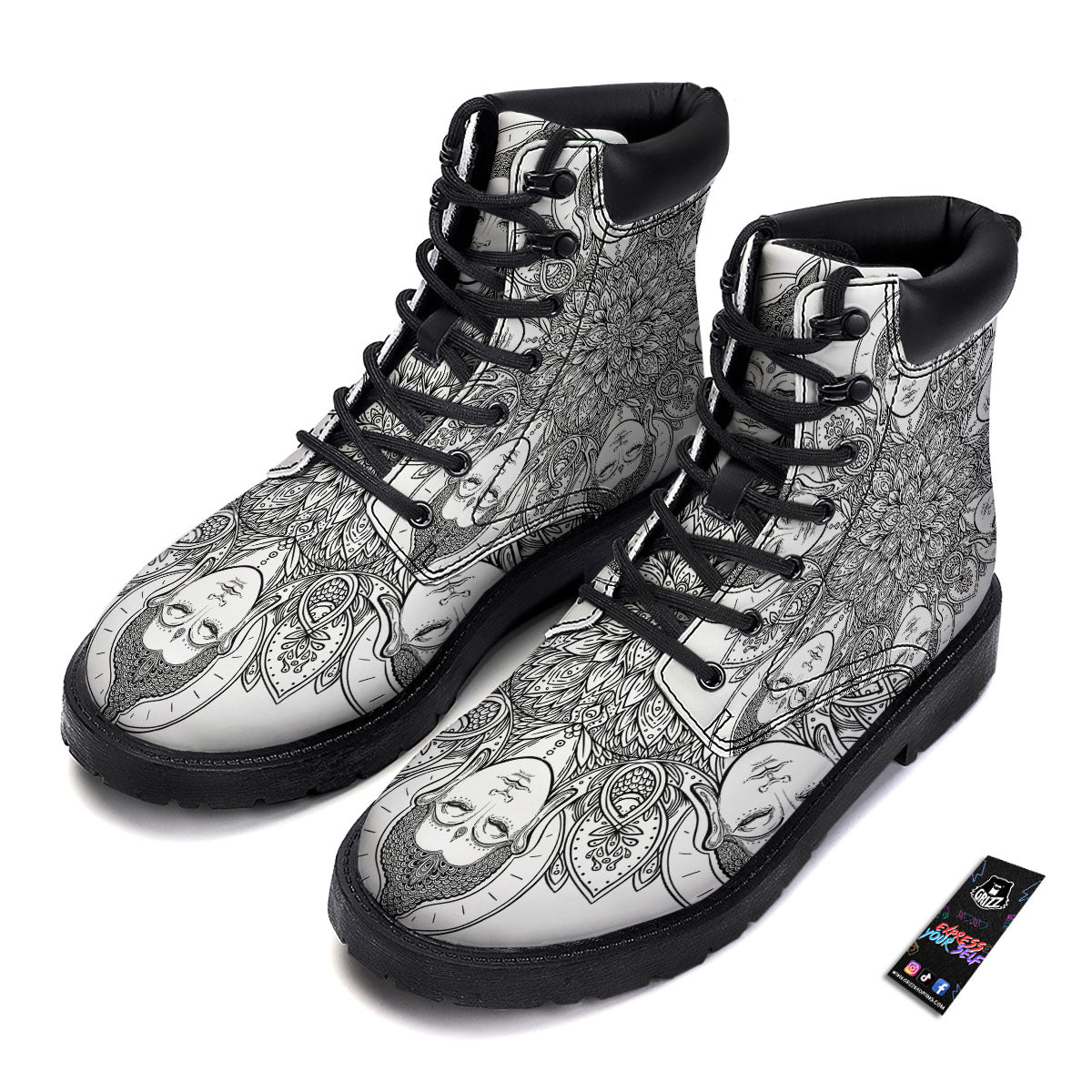 Buddha Face Ornate Mandala Print Boots-grizzshop