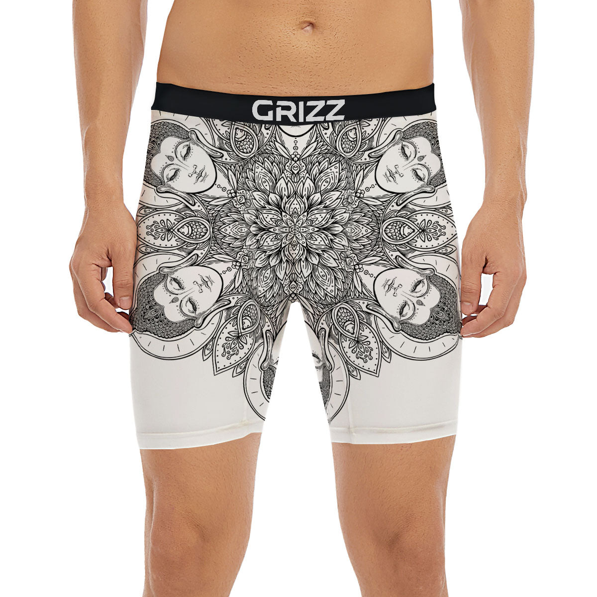 Buddha Face Ornate Mandala Print Boxer Briefs-grizzshop