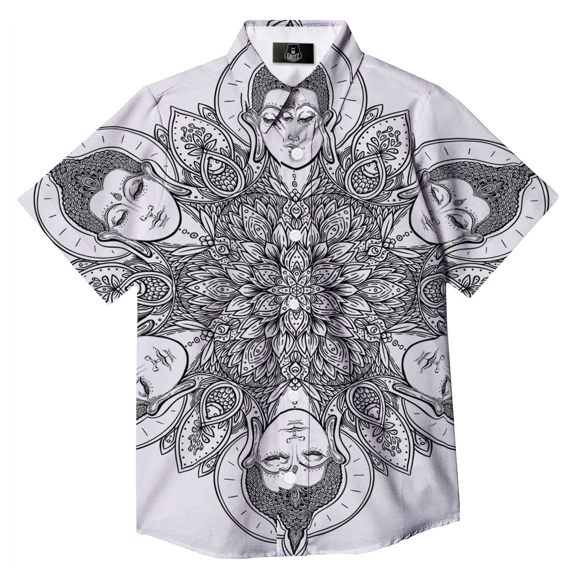 Buddha Face Ornate Mandala Print Button Up Shirt-grizzshop