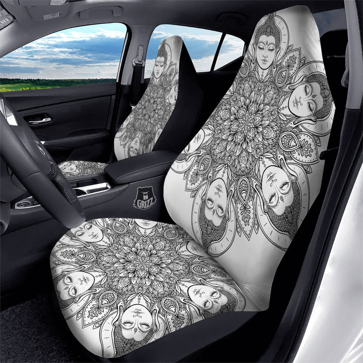 Buddha Face Ornate Mandala Print Car Seat Covers-grizzshop